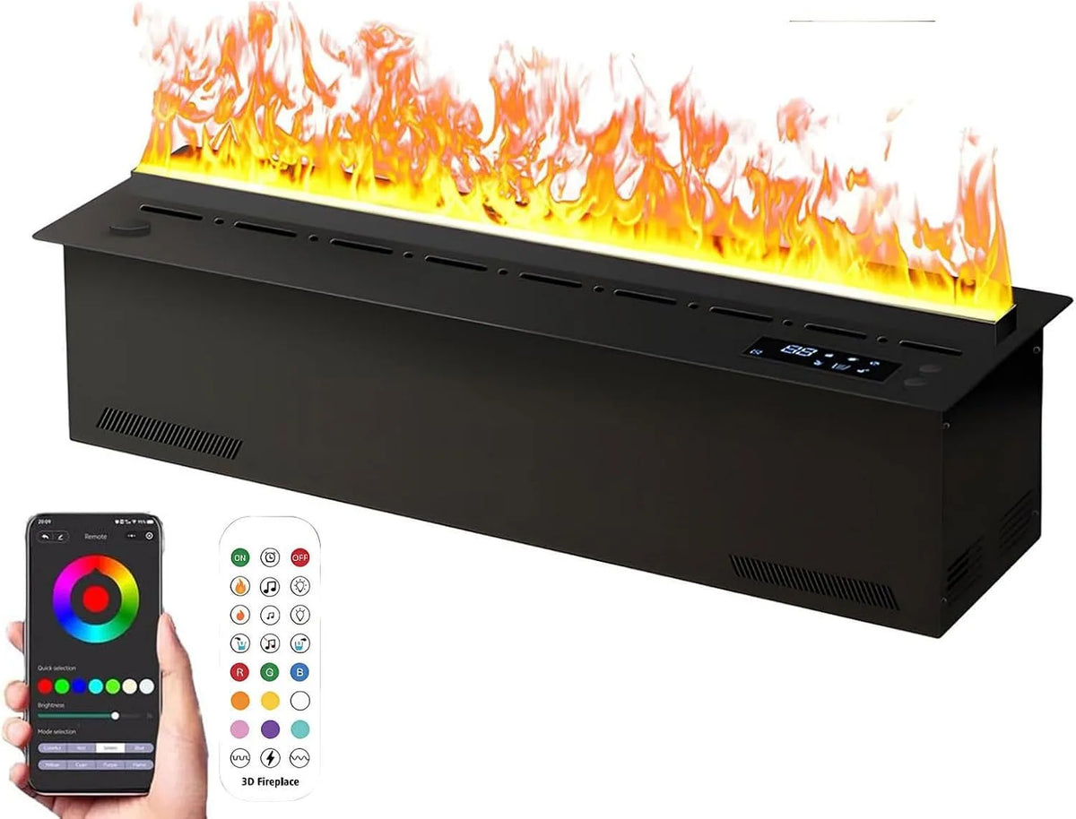 Wasserdampfkamin, Dekoration & Befeuchtung 2-in-1,128 Flammenfarbe, Kamin mit Wasserdampf 50*24*20cm, Touchscreen, Fernbedienung, Entleerung