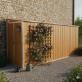 Gartenhaus Braun, Wandmontiertes 118x382x178 cm Verzinkter Stahl, Holzunterstand Draußen In Holzoptik