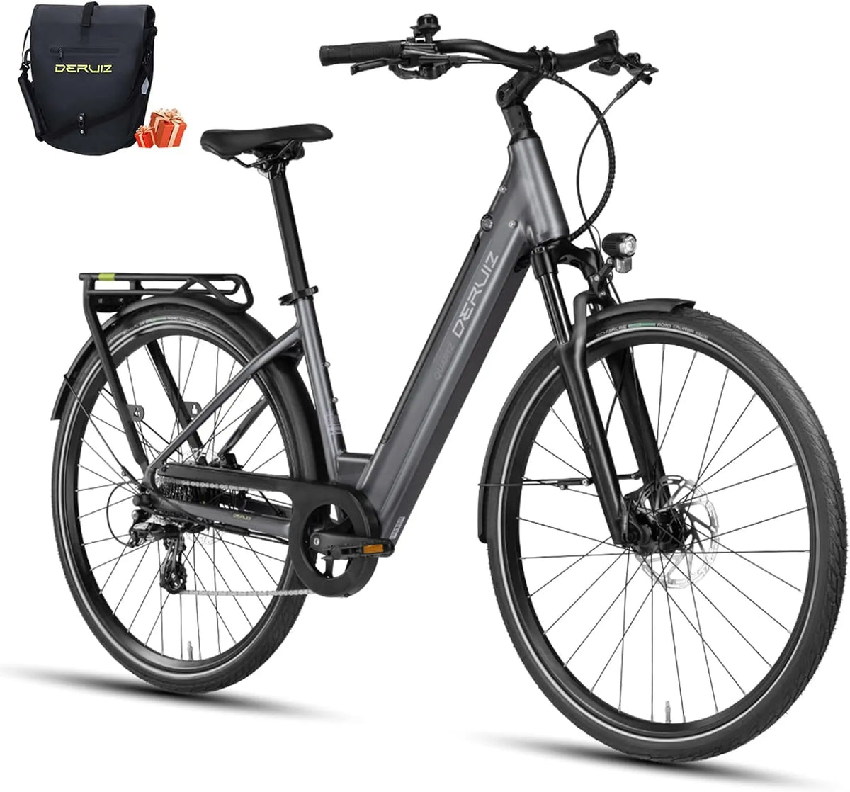 E-Bike 8-Gang-Schaltung 55Nm, bis 161 km Reichweite, DERUIZ Quartz 28 Zoll Damen & Herren, Spannung 48V Akku, Drehmoment, App-Steuerung