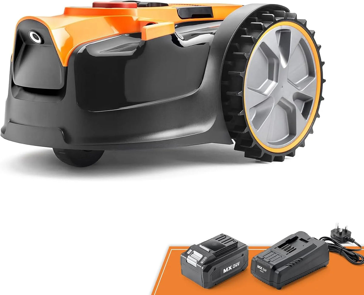 Rasenmäher, mit 2Ah Akku Kompaktmodell Einsteiger-Modell, Lawnmaster OcuMow Mähroboter kabellos 80 ㎡ Roboter, ohne Begrenzungskabel