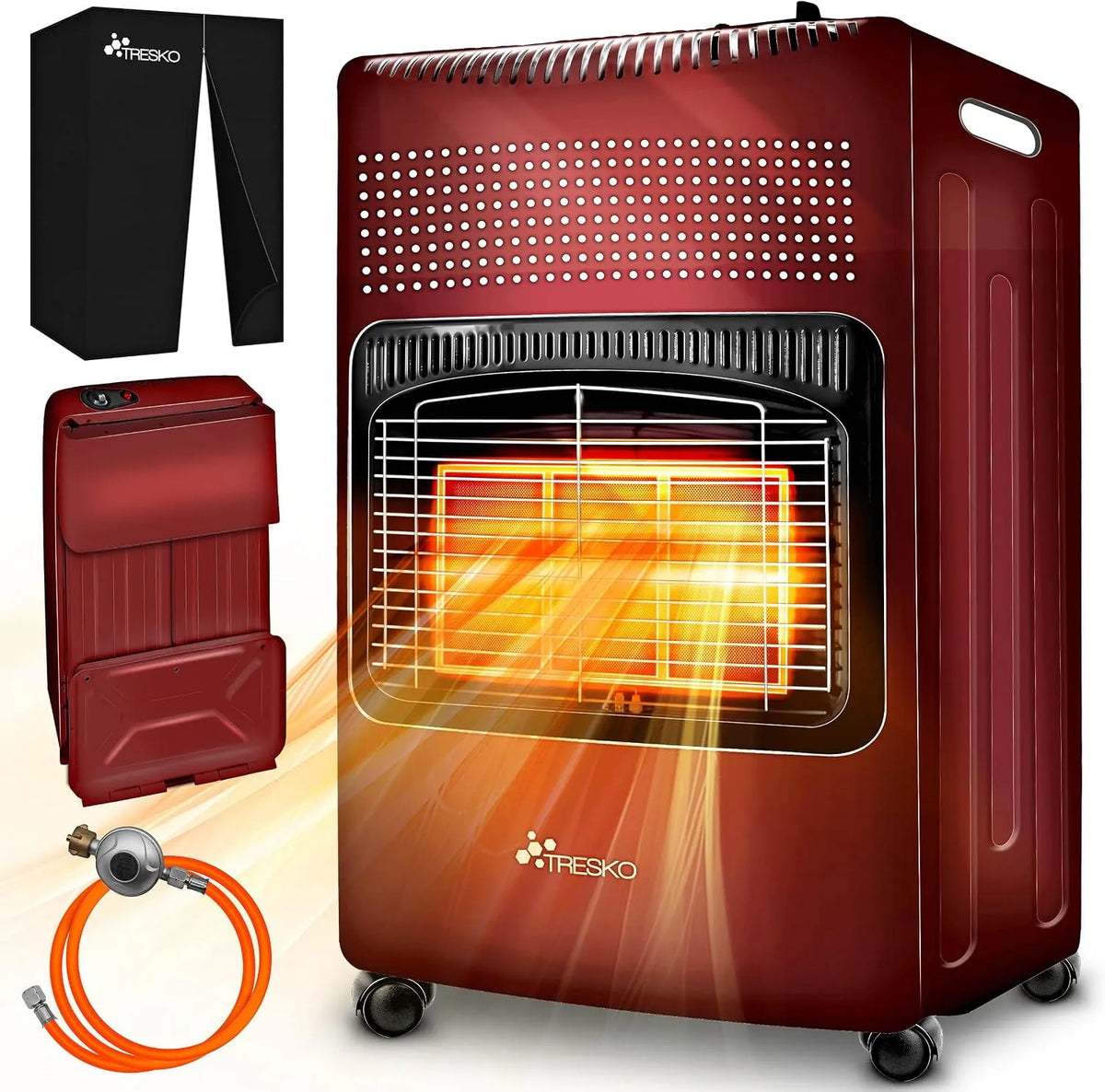 Watt Gasheizung inklusive. Gasdruckregler Gasschlauch + Abdeckung TRESKO 4200, Strahlend, Gasheizer Gasofen Gasheizofen mit 3 Stufen