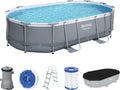 Bestway Pool, Power Steel Frame Komplett-Set mit Filterpumpe 488 x 305 x 107 cm, oval, Farbe Grau