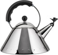 Mit Griff 9093 Alessi Wasserkessel, Maße 8.5 x 25 x 10.5 cm, vogelförmige Flöte aus PA, aus Edelstahl, aus mit Edelstahlgehäuse, in Schwarz, silber