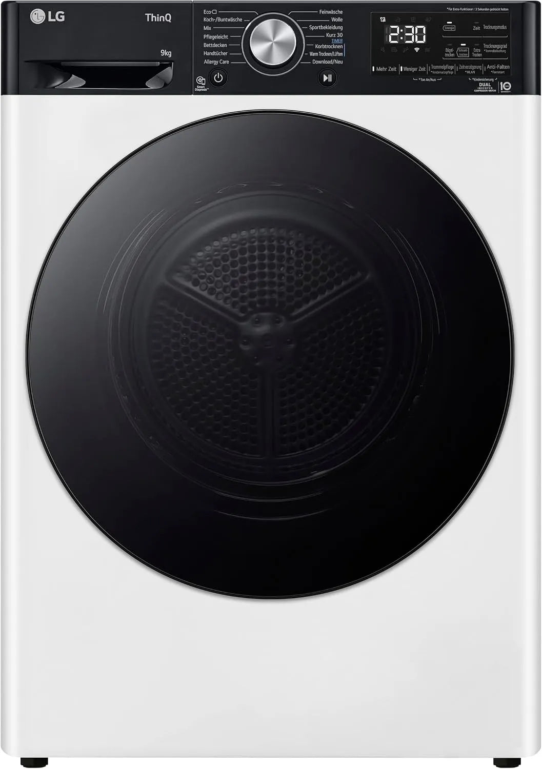 LG Wärmepumpentrockner RT90V9P, Smart Diagnosis, Automatisch selbstreinigender Kondensator, Allergy Care, ThinQ App, Gewicht 9 kg Kapazität, Weiß