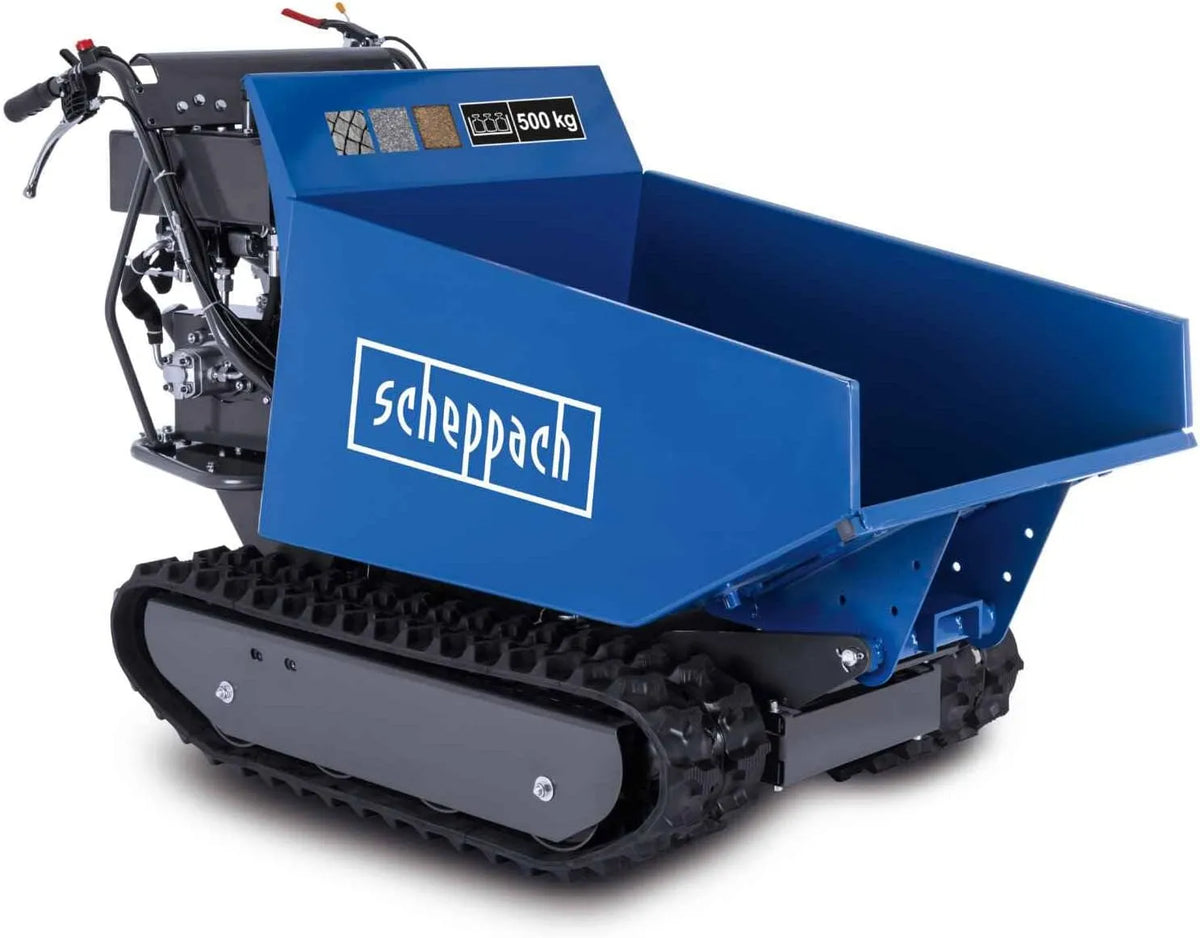Scheppach Modell 4-Takt DP6600 270ccm, Gewicht 500 kg Zuladung, 3X Vorwärts, 1x Rückwärtsgang, Steigung bis zu 30°, Benzin Ketten Dumper