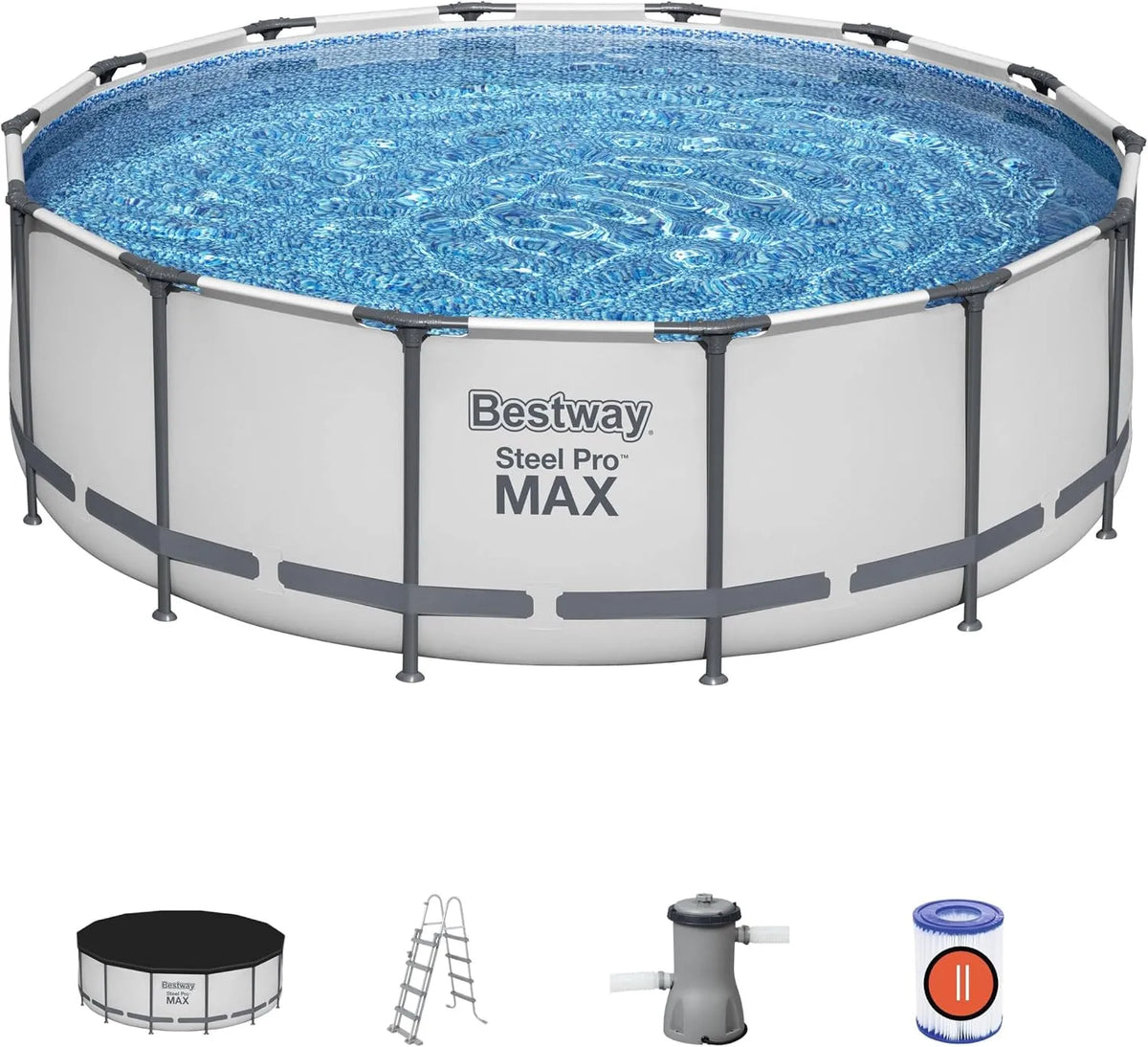 Bestway Pool 5612X 56088, Abnehmbarer Steel Pro Max 427 x 122 cm, mit Kartusche 3.028 L/H Abdeckung und Leiter, Blau