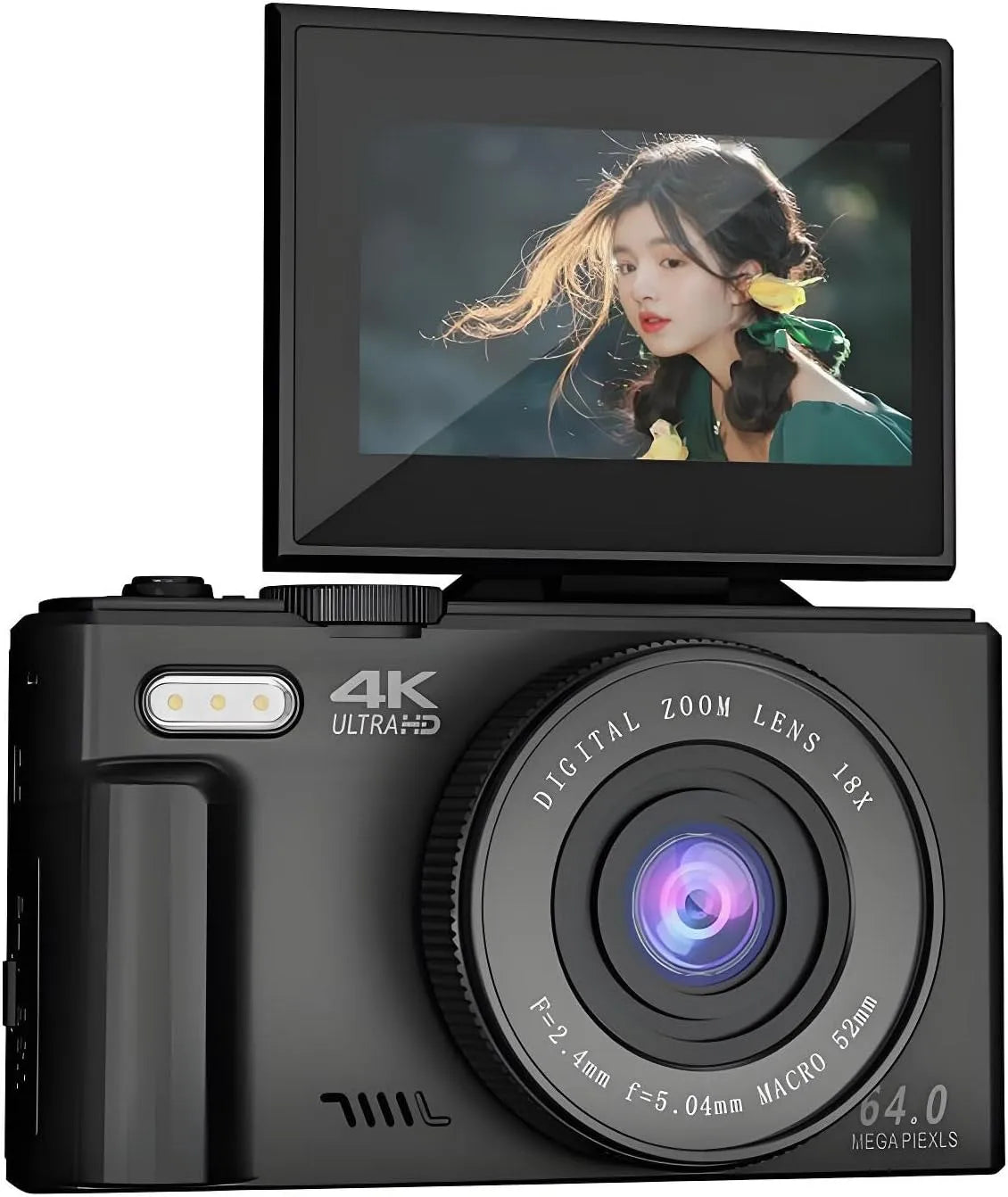 Kamera, 3 Zoll x 180° klappbarer IPS Bildschirm, 4K Digitalkamera für Fotografie, 64 MP Vlogging für YouTube, Retro Kompakte akkubetrieben