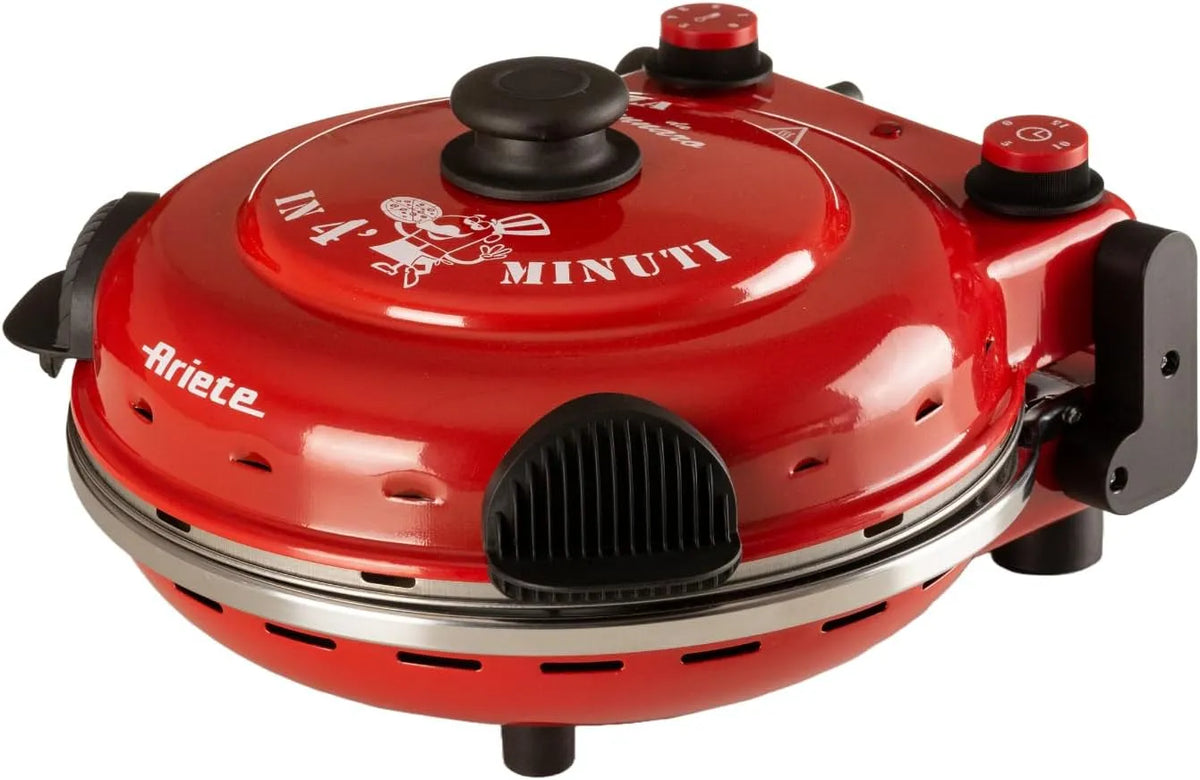 Ariete Modell 4-Minuten-Pizza, Max. Temperatur 400°C, Leistung 1200W, Holzbrettchen im Lieferumfang Enthalten, Pizzaofen 919, Rot