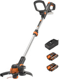 Worx Rasentrimmer WG163E.3, Spannung 18V, Spannung 20V MAX, Akku, 2-in-1 rasenkantenschneider mit 90° drehbarer Trimmerkopf, Teleskopstiel, Powershare