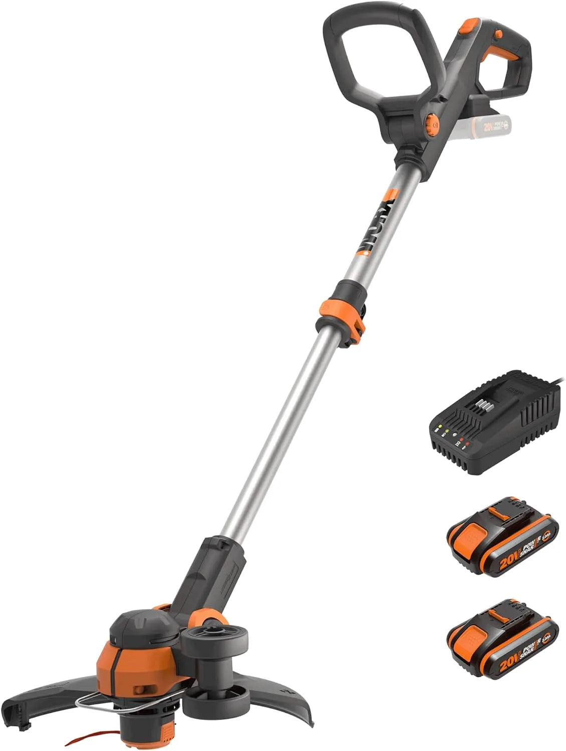 Worx Rasentrimmer WG163E.3, Spannung 18V, Spannung 20V MAX, Akku, 2-in-1 rasenkantenschneider mit 90° drehbarer Trimmerkopf, Teleskopstiel, Powershare