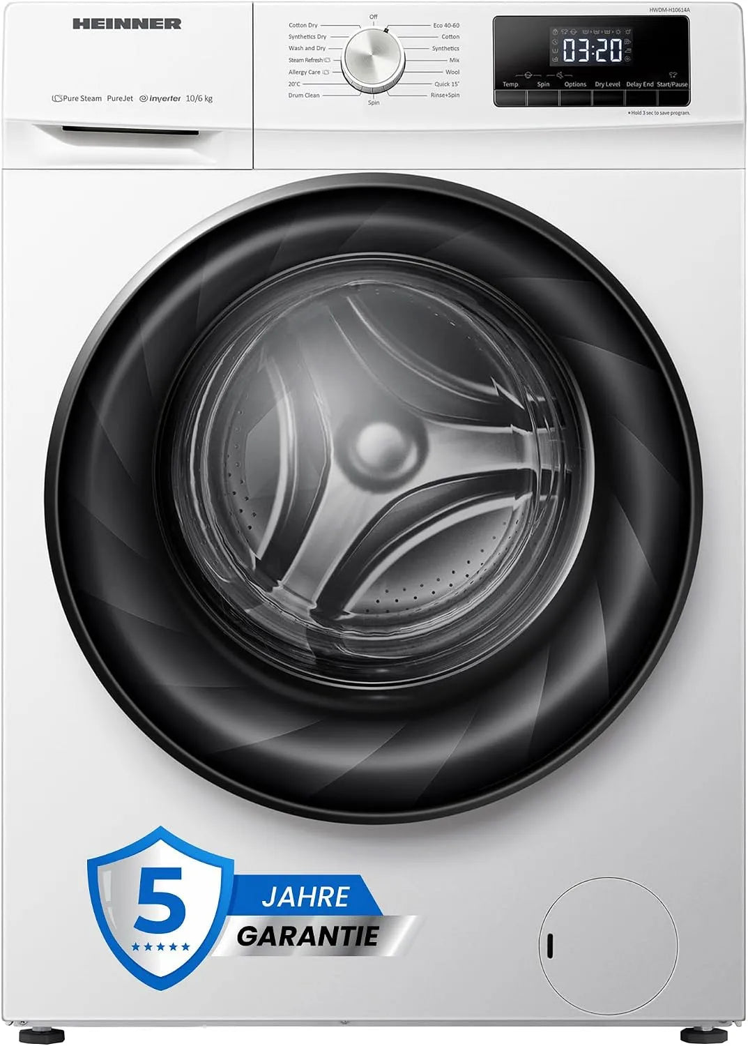 Dryer Wash Modell 5-Year HWDM-H10614A Combo10kg Washer, 1400 RPM, Gewicht 6kg Dry, 15 Programs, Inverter-Motor, Steam, Add Clothes, Child Lock