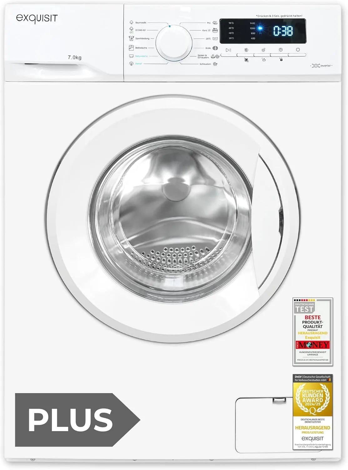 Exquisit Waschmaschine 1400 WA57014-020A, 76 dB, 12 Betriebsprogramme, Energieklasse A, kompakte Bauform, weiss, Gewicht 7 kg Nennkapazität, PLUS, Min