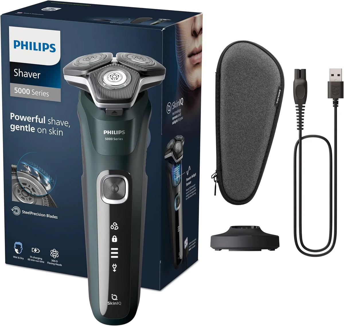 Philips Shaver Series 5000 S5884/35, Elektrischer Nass- und Trockenrasierer für Herren mit ausklappbarem Trimmer, Ladestation & Reiseetui, Model