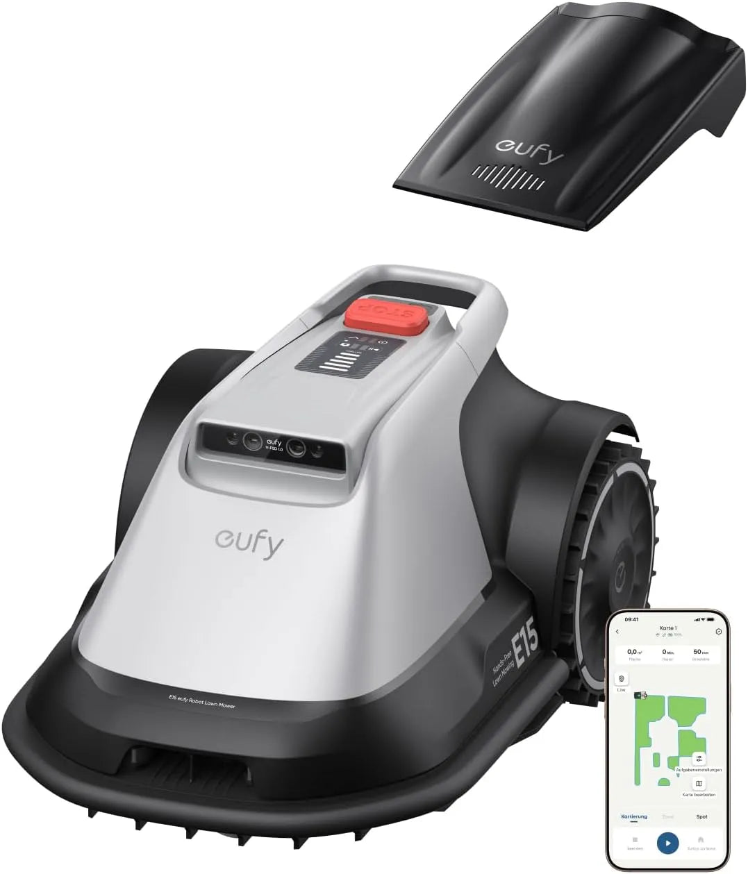 Modell Mähroboter E15 eufy, Garten bis 800m², Smart-Navigation, Keine Signalausfälle, Kein RTK, TrueVision Technologie, Präzisionsrandschnitt