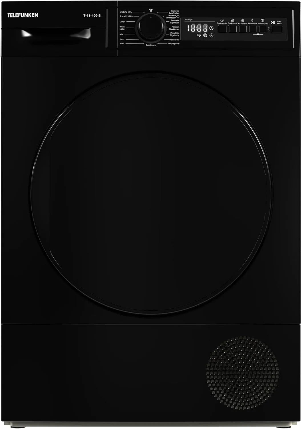 Telefunken Modell T-11-400-B, Gewicht 7kg Trockner mit 15 Programmen, Kondenstrockner, Startzeitvorwahl, in Schwarz