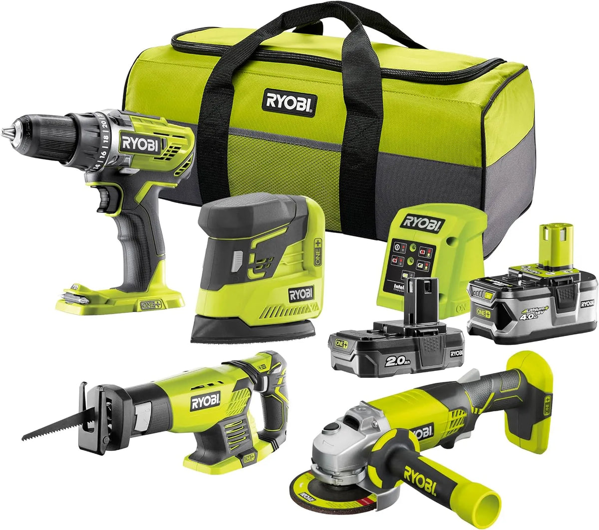 Ryobi Modell 18 V RYOBI 18 V R18CK4E-242S, 8-teilig, 1 x 2,0 Ah, Kombo-Kit, inklusive