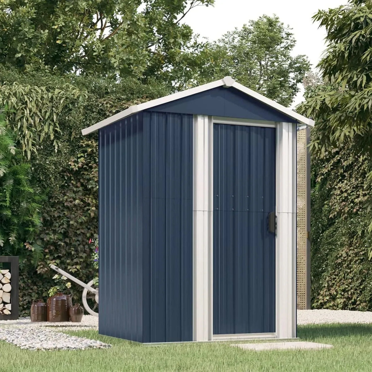 Geräteschuppen, Klein Metall Gerätehaus Anthrazit 126x97,5x177 cm Gartenschrank Wetterfest Outdoor