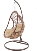 Braun Kideo PALMANOVA großer Hängesessel inklusive Gestell und Kissen, Polyrattan, Swing Chair, Loungemöbel, verschiedenfarbig, caramell, Nest beige