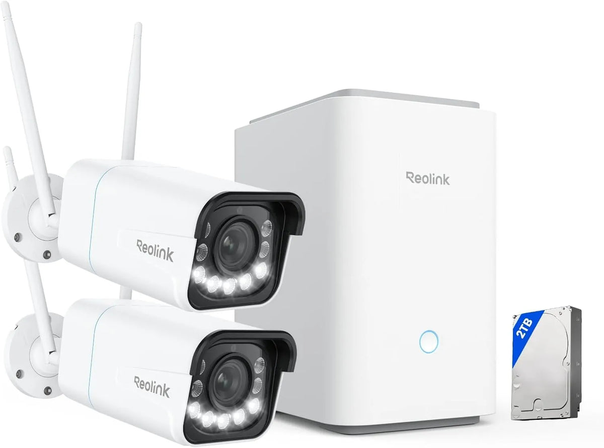 Modell Hub Pro mit 2X RLC-811WA 8MP 16TB Reolink Home, inklusive. 2TB, 4K Wi-Fi 6 Überwachungskamera Aussen mit 5X Optischem Zoom, KI-Erkennung