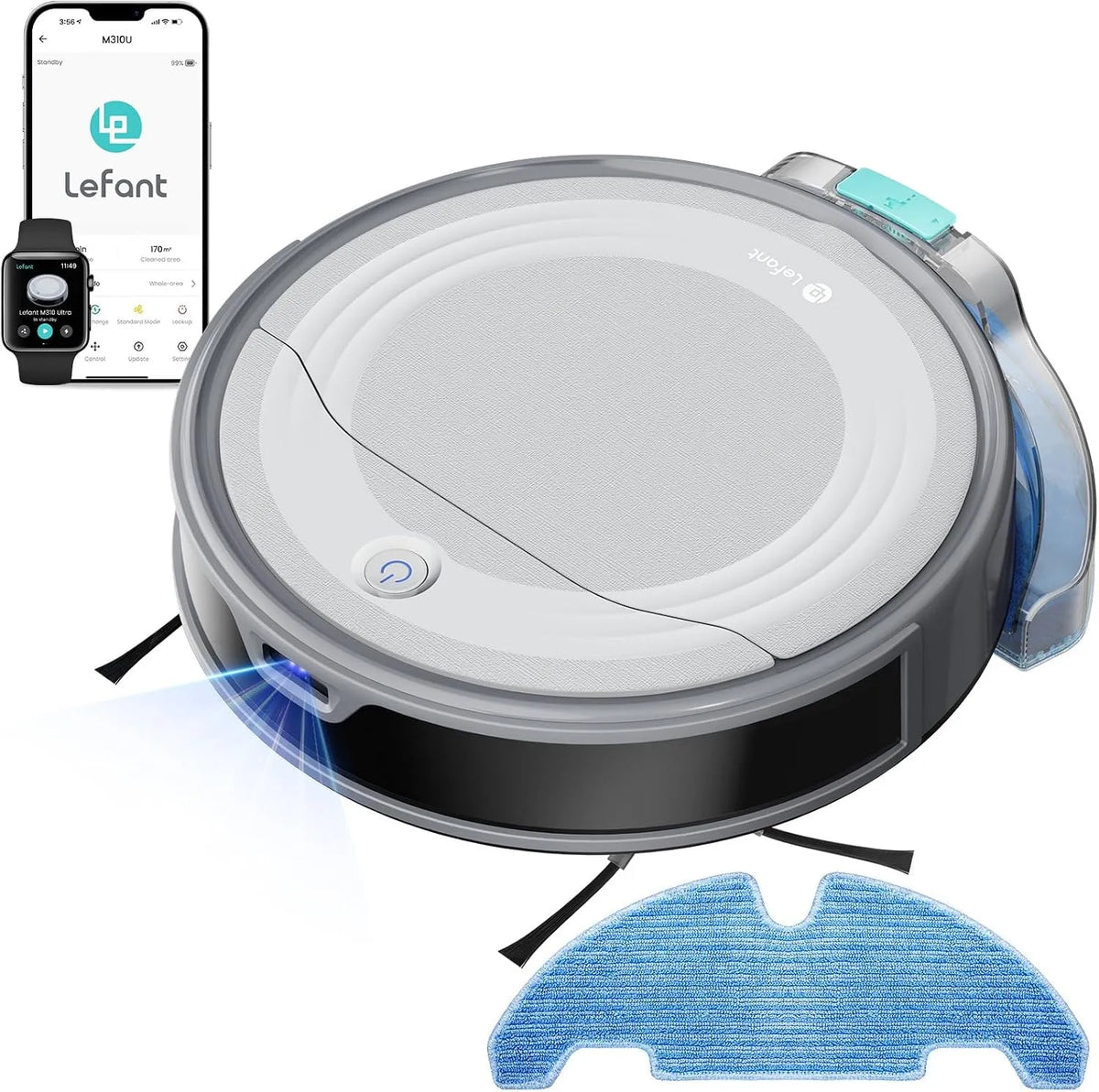 Saugroboter M310 Lefant, mit Wischfunktion, ToF-Lasernavigation, ideal für Tierhaare und Hartböden, Alexa-Steuerung, Ultra Farbe Grau, App