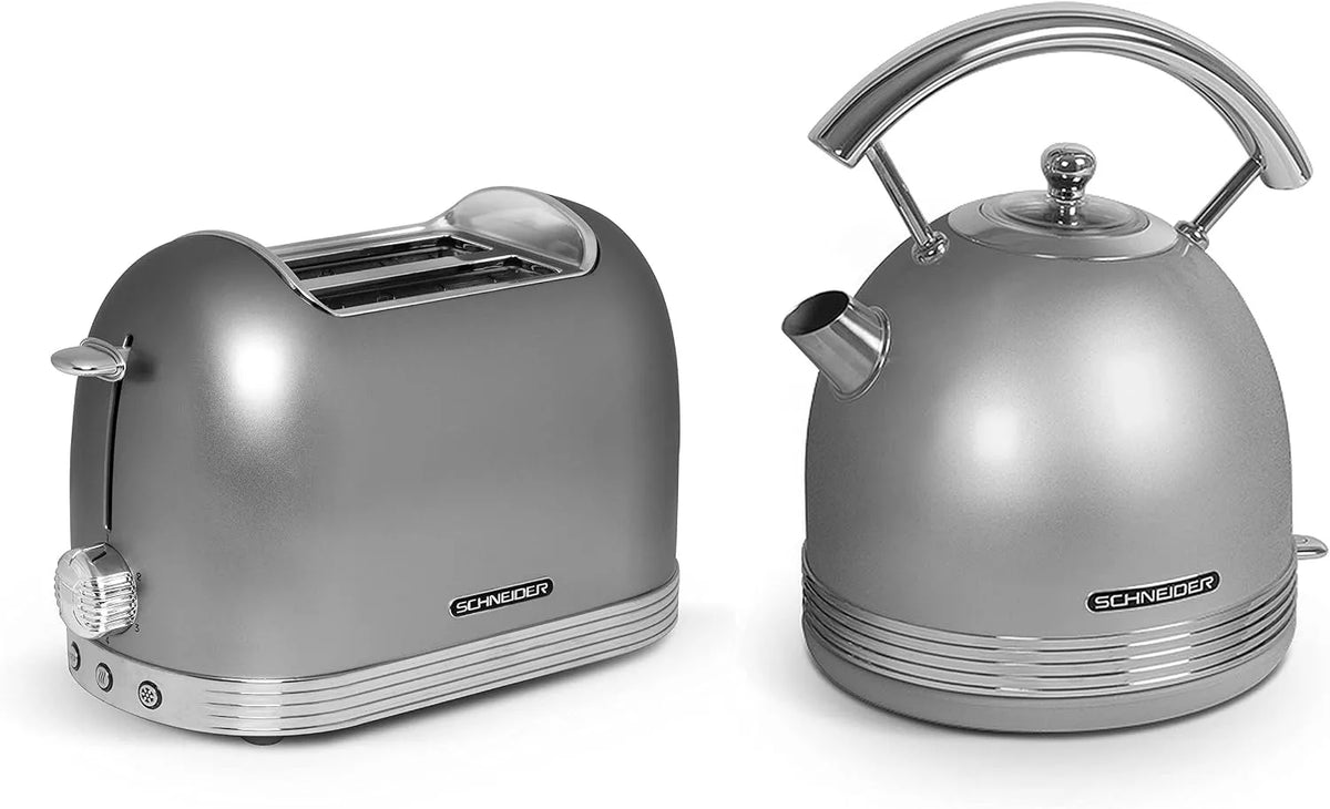 Toaster, Fassungsvermögen 1,7 Liter, 360° Sockel & Überhitzungsschutz, Zwei Schlitz mit 6 Bräunungsstufen & Krümelschale, & Wasserkocher