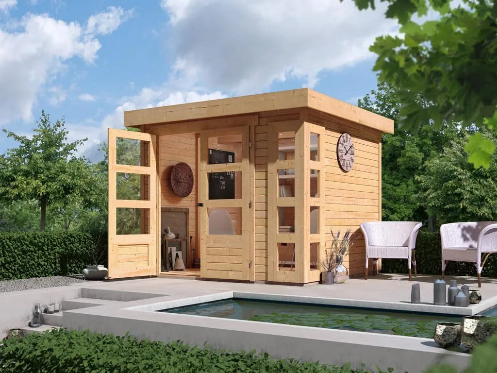 Gartenhaus, Schuppen mit 5,26 m² Grundfläche, Gerätehaus mit 19 mm Wandstärke, Maße 242 x 217 x 211 cm, Steck, Schraubsystem, Naturbelassen