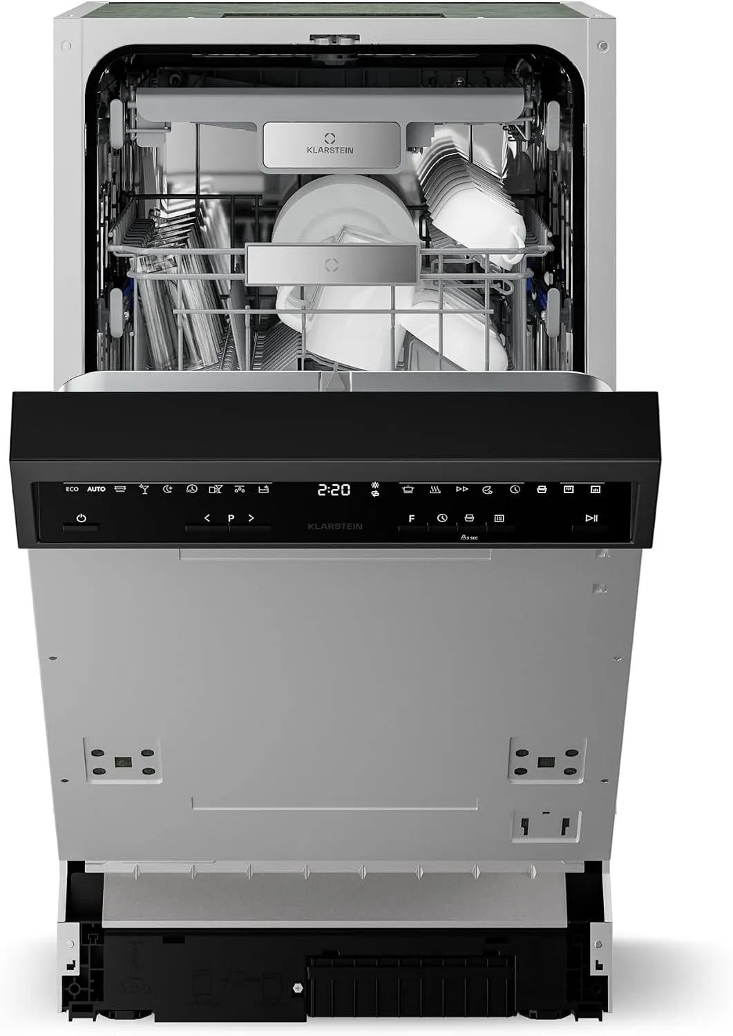 Klarstein Geschirrspüler, Velaire 45cm, 42 dB, 10 Plätze, 9 Betriebsprogramme, Spülmaschine teilintegriert, B Energieklasse, Halbintegriert, AquaStop