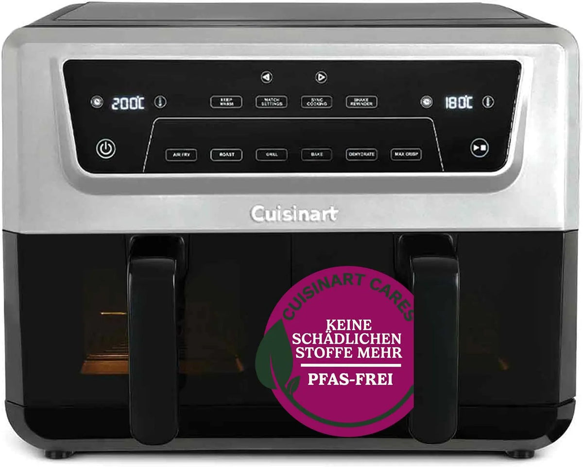 Grill, 2 x 5,2 l, Cuisinart XXL Air Fryer, Max Crisp und Warmhalten, ohne PFAS, Kochen ohne Chemikalien, Airfryer, Braten, Grillen