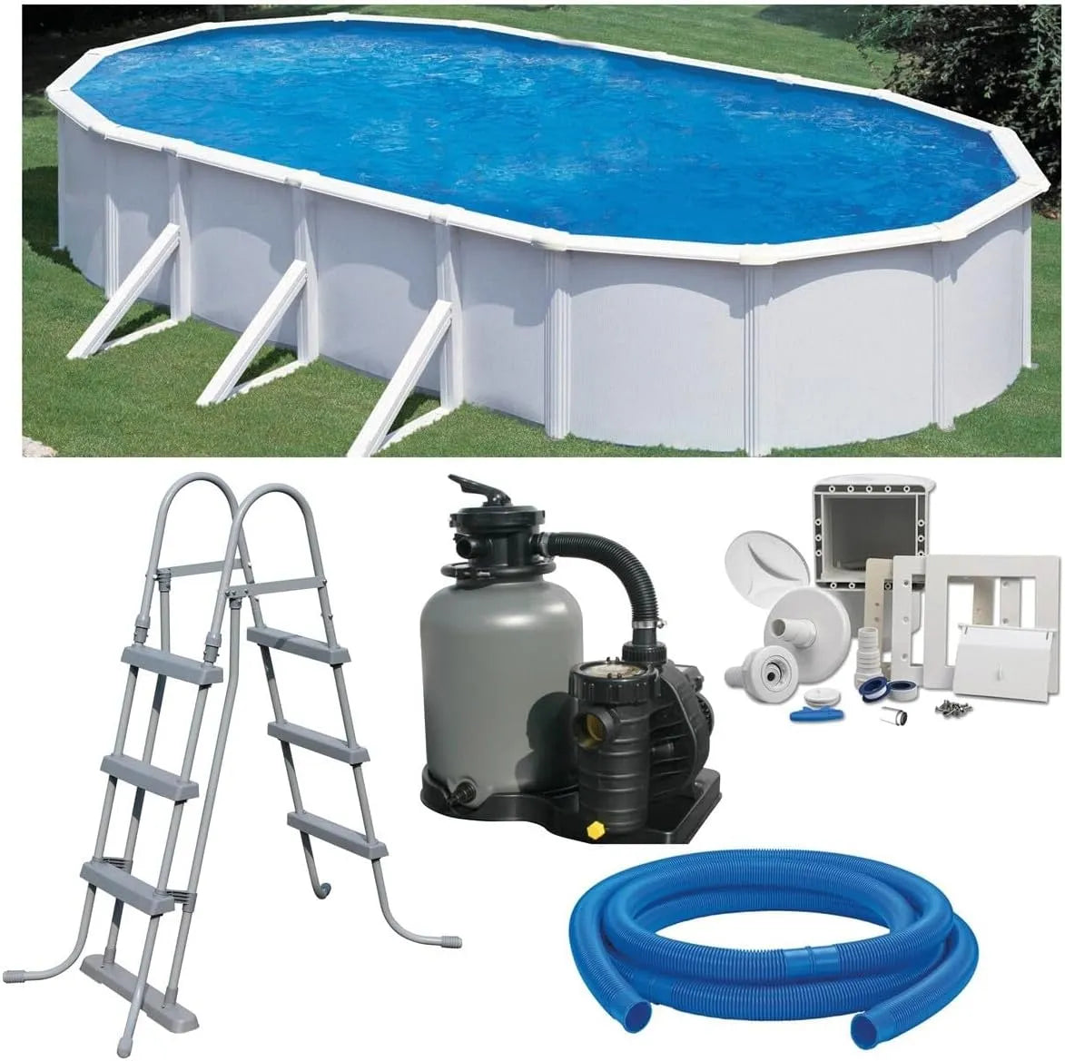 Pool 6-Wege-Ventil Planet, Ovalpool-Set 7,30 x 3,75 x 1,20 m, Sandfilter mit 6 m³/h und, frei aufstellbar, feuerverzinkte Stahlwand, Skimmer