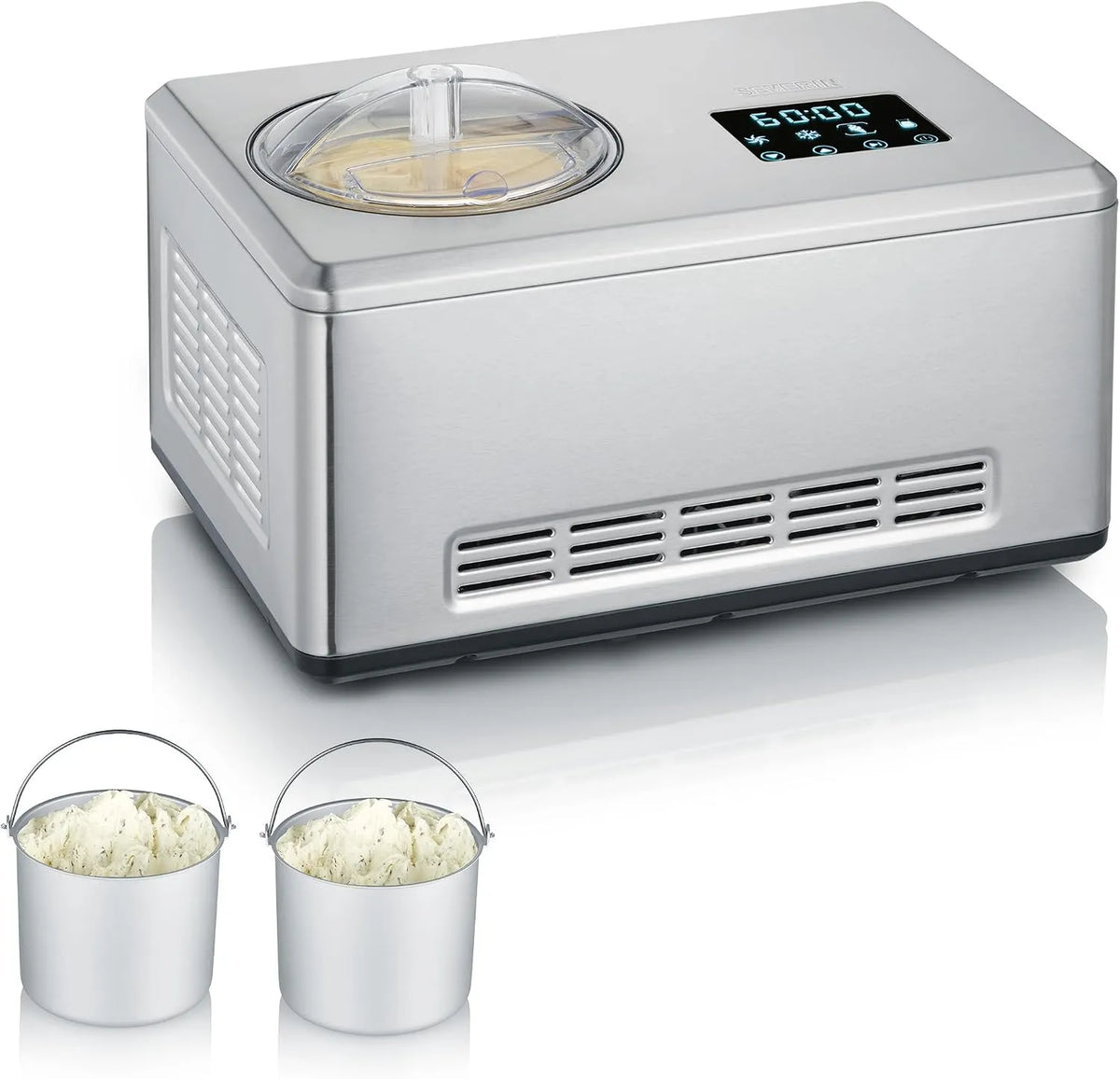 Severin Eismaschine EZ 7406, Kompressor Ice Cream Maker für Eis, Speiseeismaschine inklusive. zwei Eisbehälter, 2-in-1 mit Joghurtfunktion