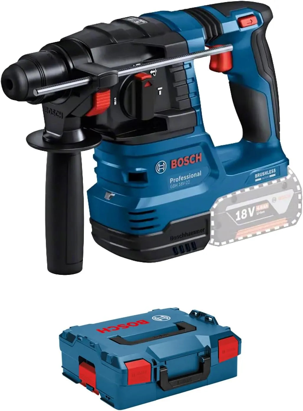 Bosch Modell, Professional 18V System Akku Bohrhammer GBH 18V-22, inklusive. L-BOXX, KickBack Control und Vibration Control, ohne Akku, Ladegerät