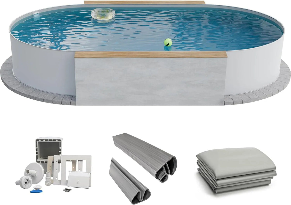 Pool Fresh, Stahl 0,6 mm weiß, Maße 525x320x120 cm, Profi Stahlwandpool Set oval, Einhängebiese