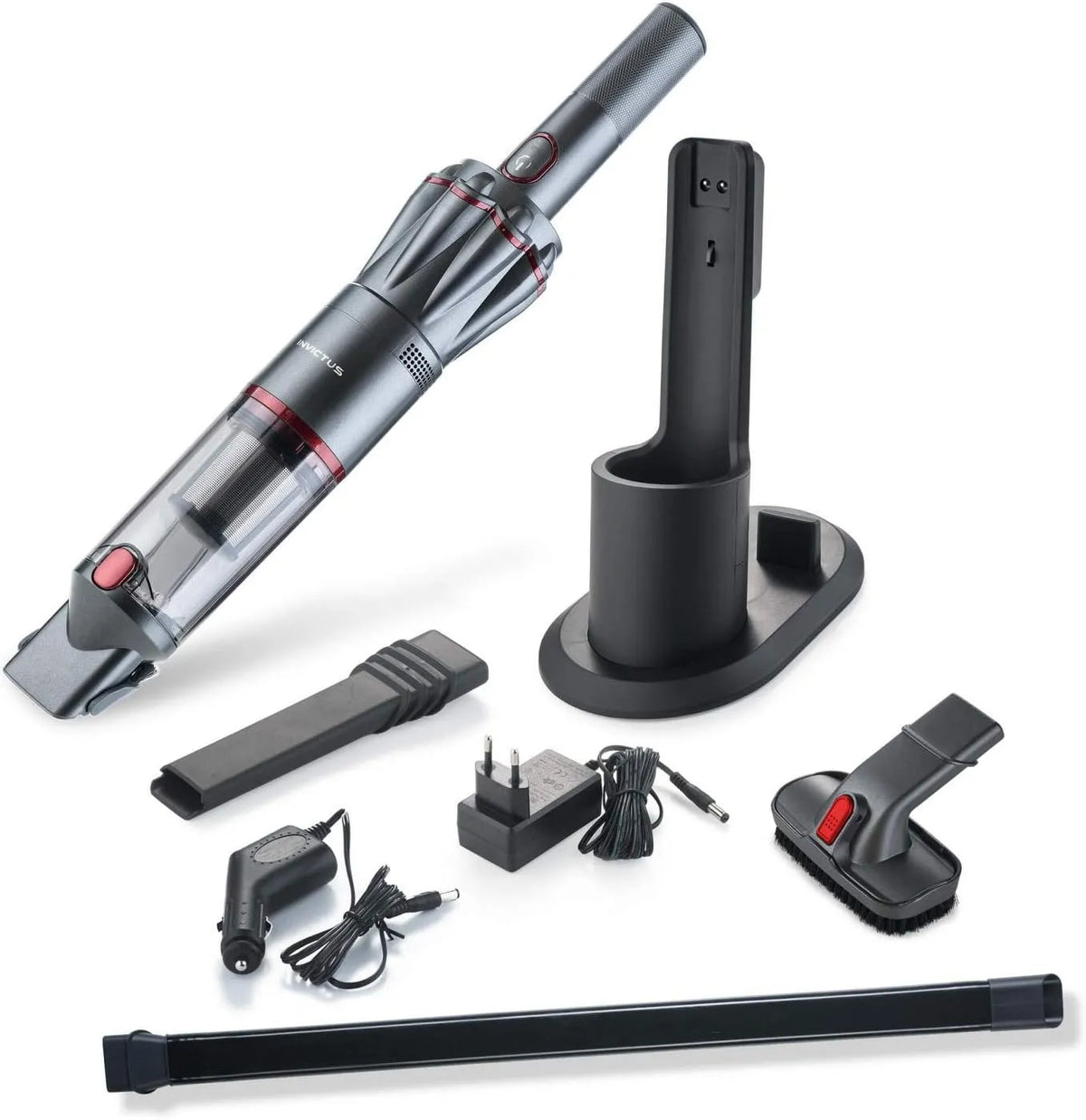 Staubsauger, HEPA Filter, Genius Invictus One 1.0 Handstaubsauger 11-TLG Farbe Grau, Handsauger beutellos & kabellos mit 11000PA, Tierhaarbürste