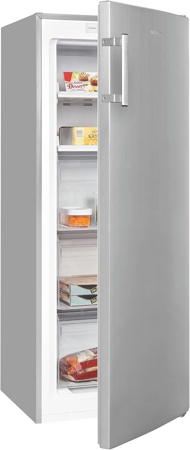 Exquisit Gefrierschrank GS5231-NF-H-040C, LED-Anzeige, Fassungsvermögen 161 Liter, No-Frost, inoxlook, leise