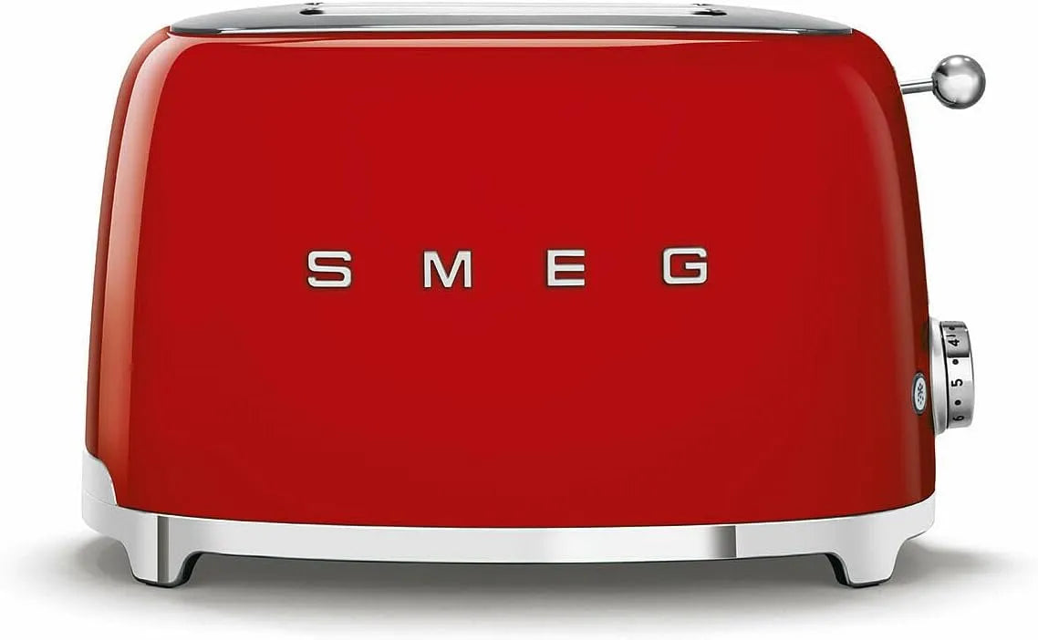 Smeg Toaster TSF01RDEU, 2 Schlitze für 2 Scheiben, Leistung 950W, Heizfunktion, Rot, Maße 2x2, 6 Vergoldungsniveaus, Abtau- und Bagel- Funktion