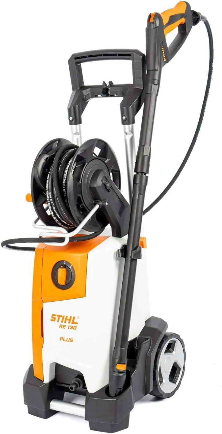 STIHL PLUS Pressure Washer mit 135 bar, Aluminium-Pumpenkopf RE 130, kabelgebunden, weiß, orange, in Schwarz