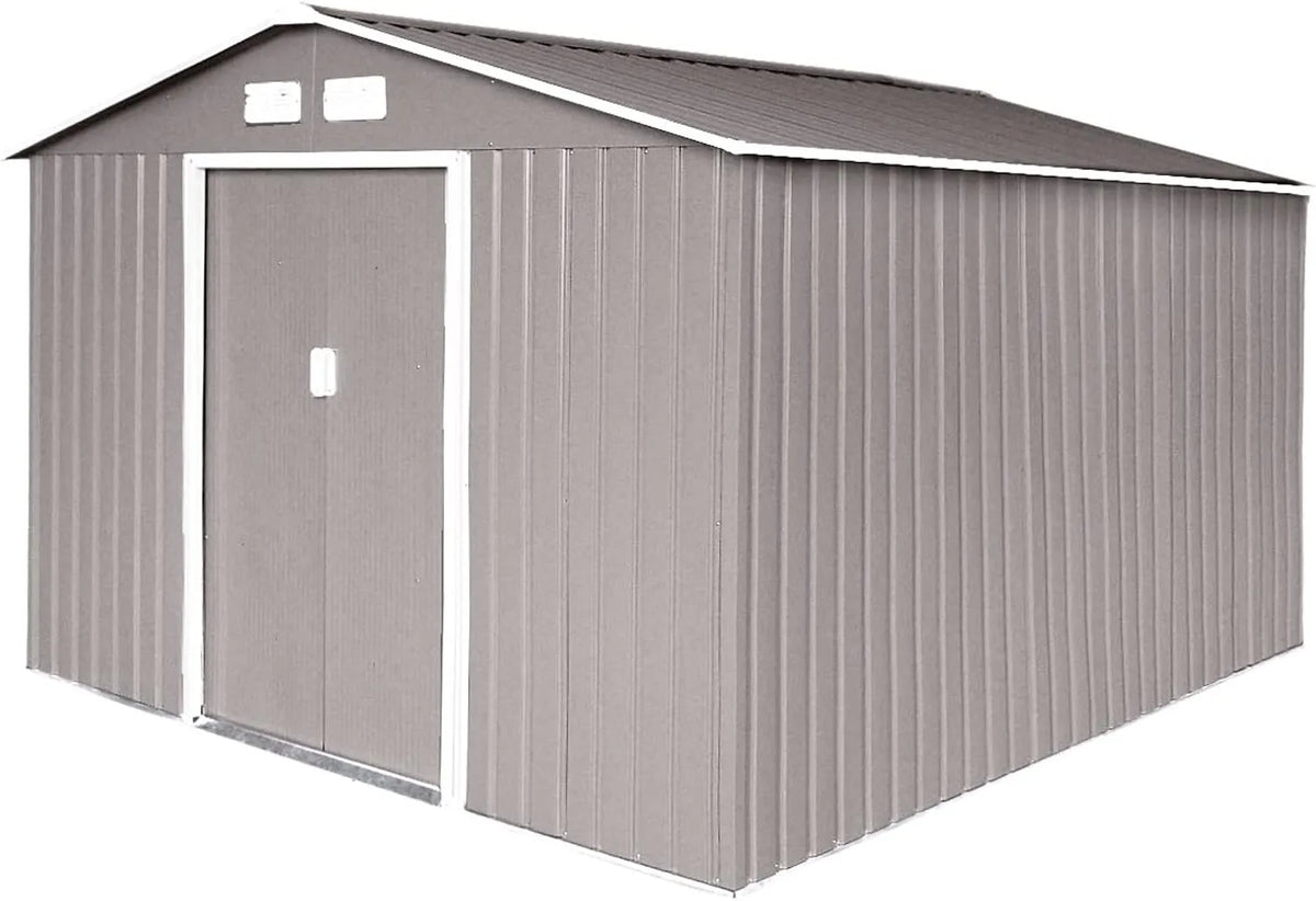 Gerätehaus S300 Metall, XXXL 277x319x192cm Geräteschuppen Garten Schuppen Gartenhaus Satteldach Hellgrau