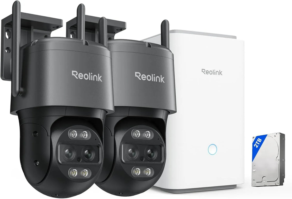 Modell Reolink 4K Wi-Fi 6 PTZ Überwachungskamera Aussen Set 8MP 2TB, Home Hub Pro mit HDD + 2X TrackMix WiFi Farbe Grau, Auto-Tracking-Zoom