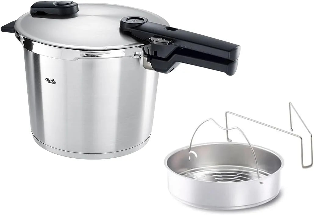 Fissler Vitaquick, Ø 22 cm, Schnellkochtopf, Edelstahl-Dampfkochtopf, Induktion, Fassungsvermögen 6 L, 2-Garstufen, m. Einsatz, Made in Germany