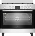 Beko Kochfeld BGM11226EX, Serie bpro 500, Multifunktionsofen 111 l, Gussroste, Edelstahl, in Schwarz, Gasherd 90 x 60 cm, Touch-Control