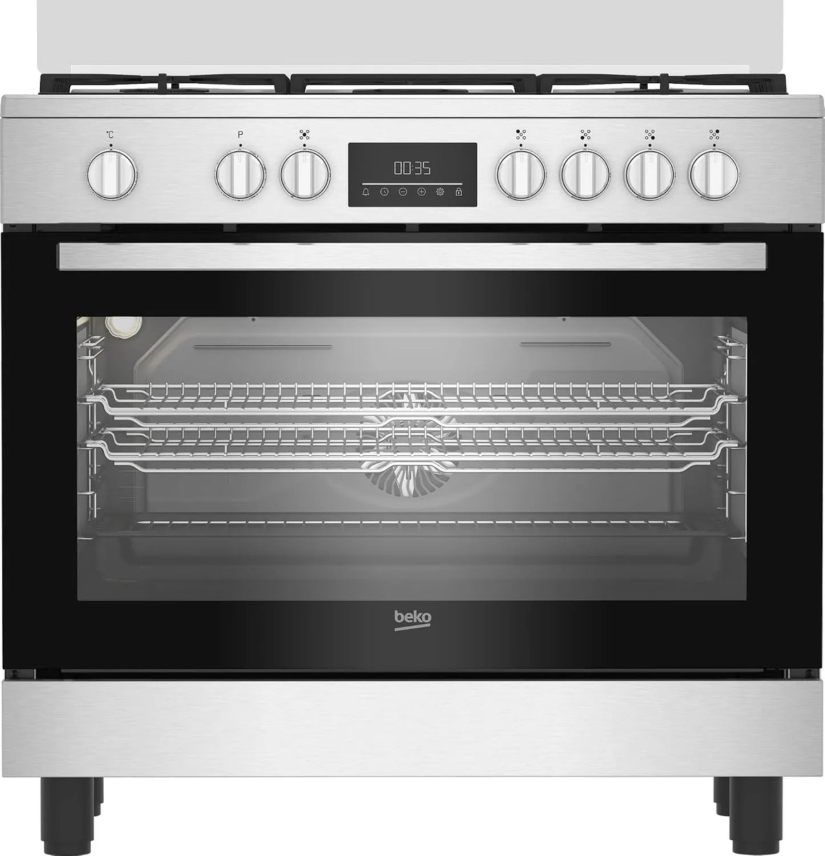 Beko Kochfeld BGM11226EX, Serie bpro 500, Multifunktionsofen 111 l, Gussroste, Edelstahl, in Schwarz, Gasherd 90 x 60 cm, Touch-Control