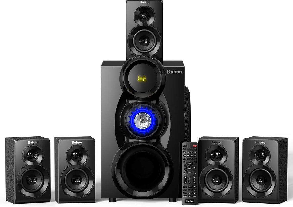 Modell Surround Sound System für Heimkino 8-Zoll-Subwoofer Bobtot Kabelloses, Leistung 1000 W Surround-Lautsprecher, 5.1/2.1-Kanal-System