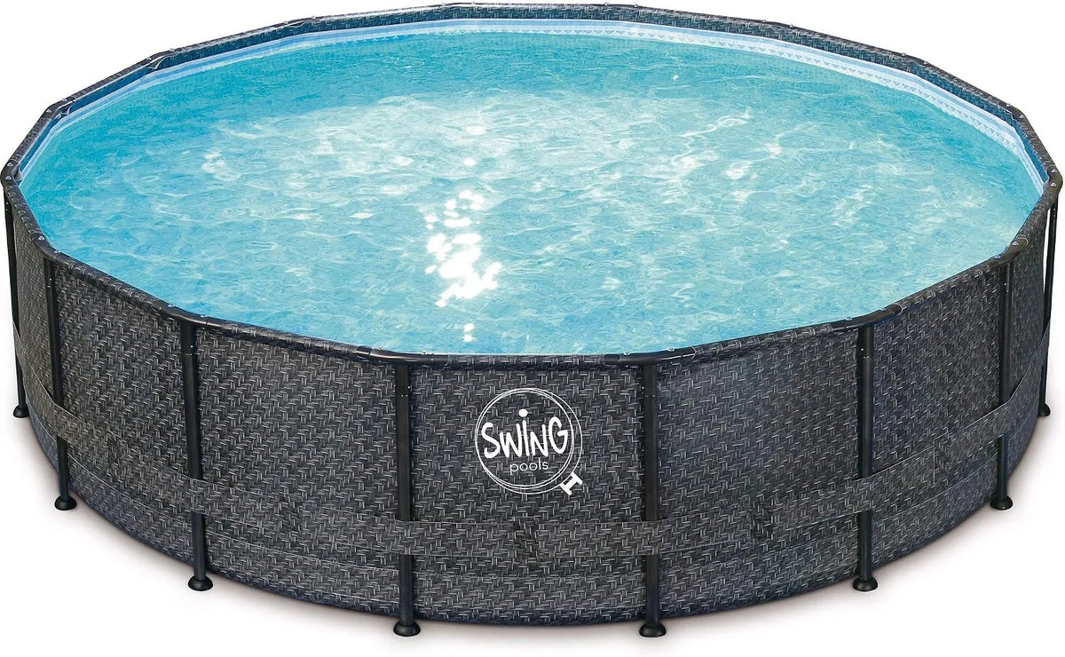 Pool Elite Frame, Rattan dunkel Farbe Grau 427 x 107 cm Solo, rund