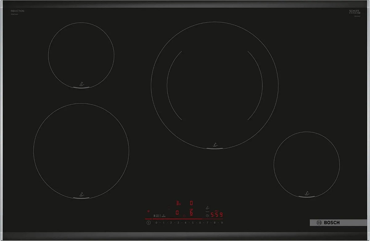 Bosch Induktionskochfeld PIE875HC1E, Serie 6, 4 Kochzonen, Breite 80 cm, PerfectFry Plus, Elektronik DirectSelect, Home Connect, in Schwarz