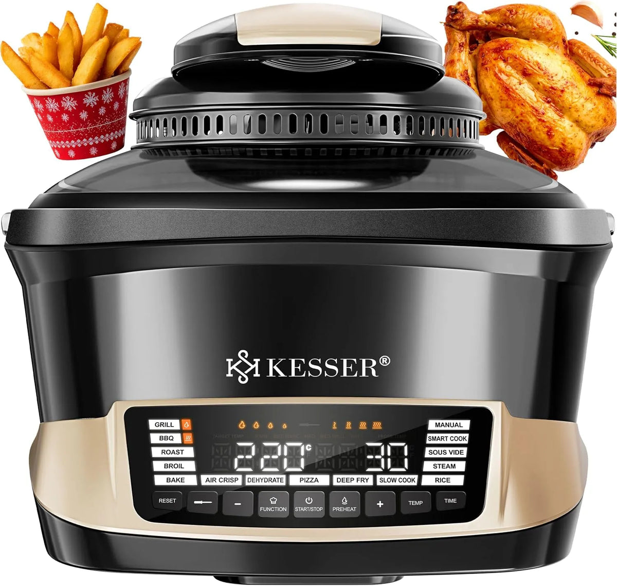 Kesser Heißluftfritteuse, Multikocher mit 8L & 16 Betriebsprogramme Küchengerät, Grillen, Backen, Schmoren, Joghurtbereiter