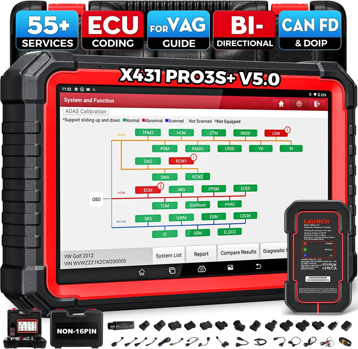 PRO3S X431 PRO3S+ V5.0 Launch, FCA Diagnosegerät Auto mit 55+ Reset Service, Bidirektionaler Steuerung, EPB, BMS, Öl, ABS, DPF, SAS usw