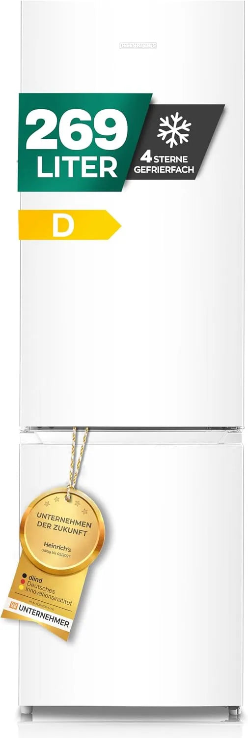 Kühlschrank, Heinrich´s Kühlgefrierkombination 269 Liter, Kühlvolumen 198L, Gefrierfach 71L, leise 39dB, 7 Temperaturstufen, LED Beleuchtung, weiß