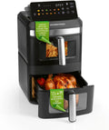 Heißluftfritteuse, Fassungsvermögen 12 L, Airfryer mit 9,6 Zoll Multi-Colour LED-Touchdisplay & 12 Programmen, 2 Kammern mit Oberhitze