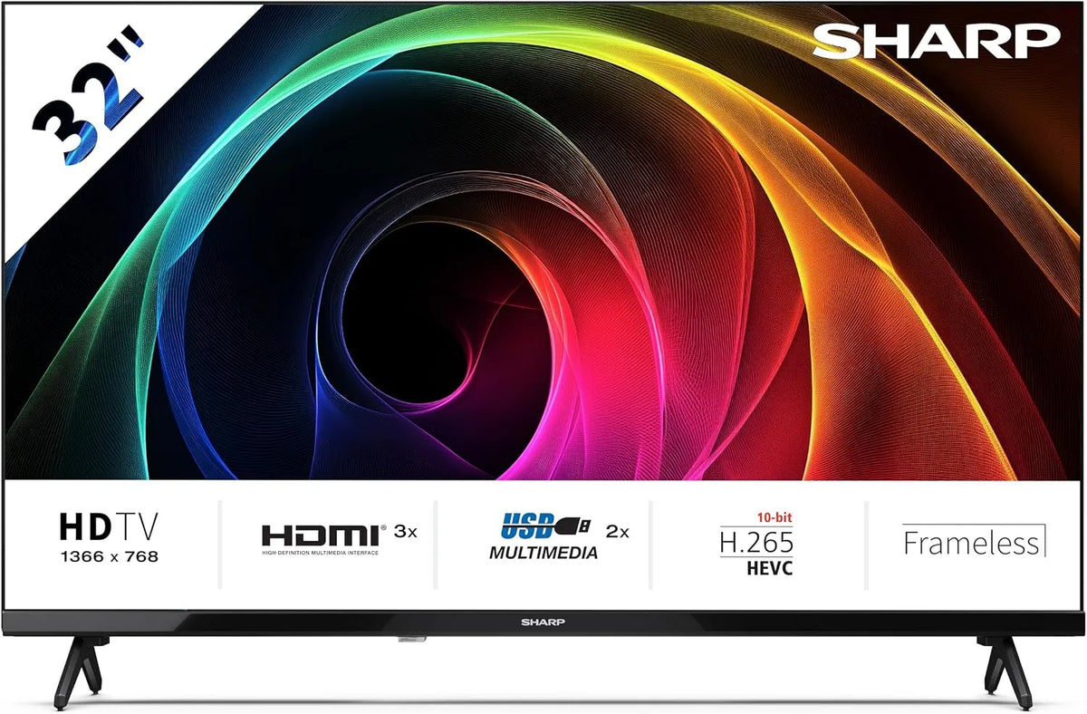 Sharp Modell 32HA1305E, Non-SMART 32' HD, 60 Hz, Audio 2x8 W, HDMI x3, USB x2, in Schwarz, Rahmenlos