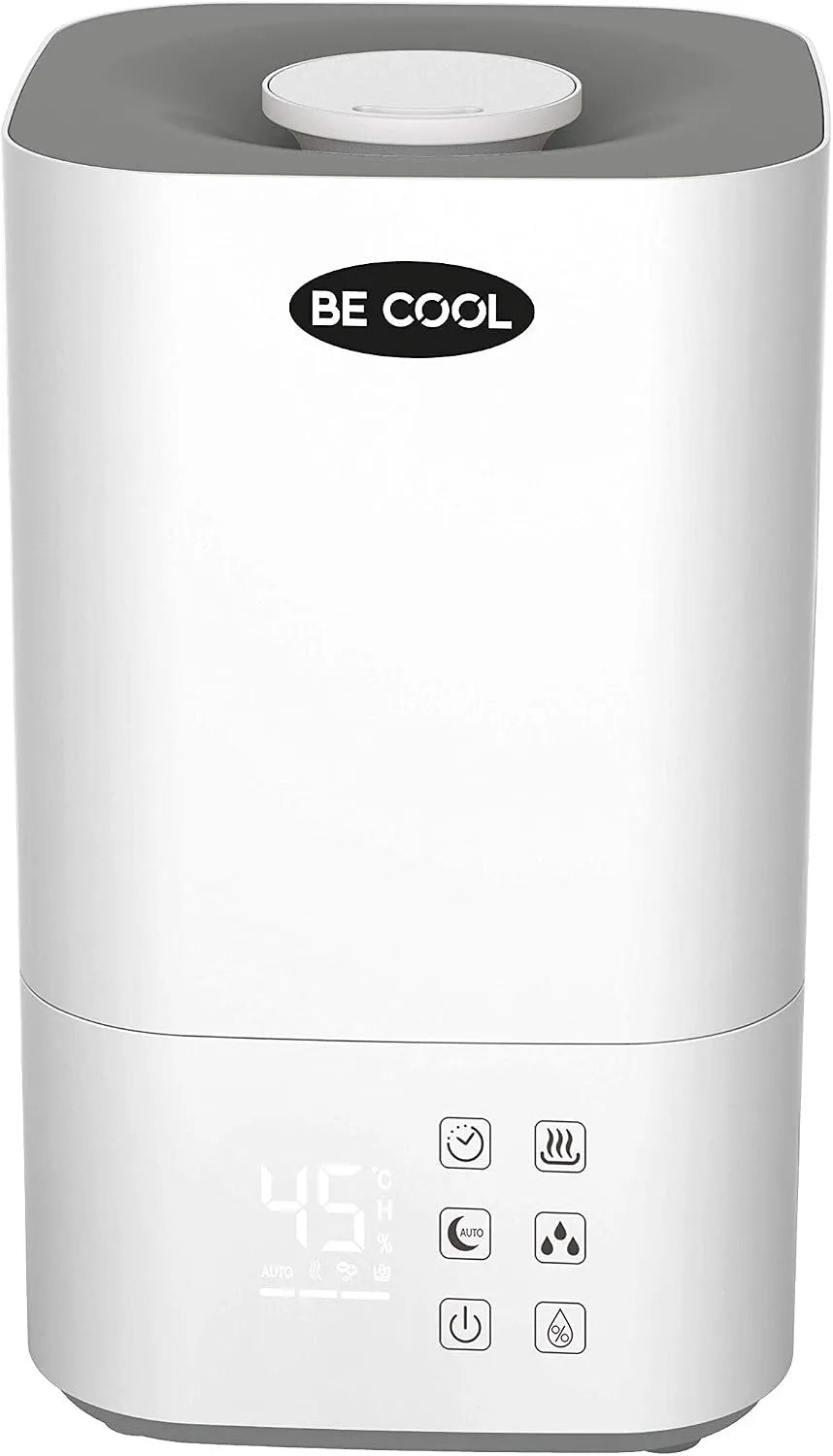Luftbefeuchter & Aroma-Diffuser BE COOL, Kalt-und Warmluftbefeuchter für bis zu 50m², ION Filter, Schlafzimmer geeignet, HEPA, Kalk, Touchpanel, Weiß